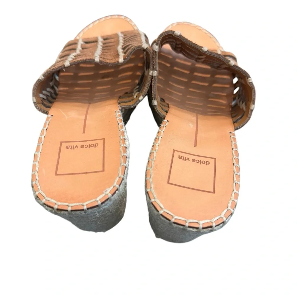 Dolce Vita Pru Mule Espadrille Brown Woven Suede Slip-On Wedges